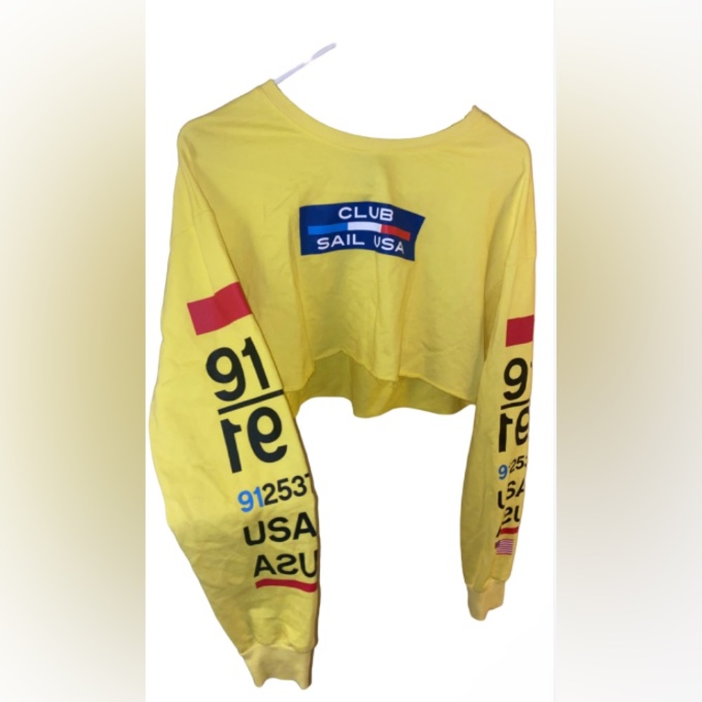 Forever 21 | Yellow CLUB SAIL USA Sweater Crop Top | Size M